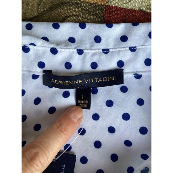 Adrienne Vittadini Polka Dot Women's Button Up Blouse Size Large New with Tags - Picture 3 of 10